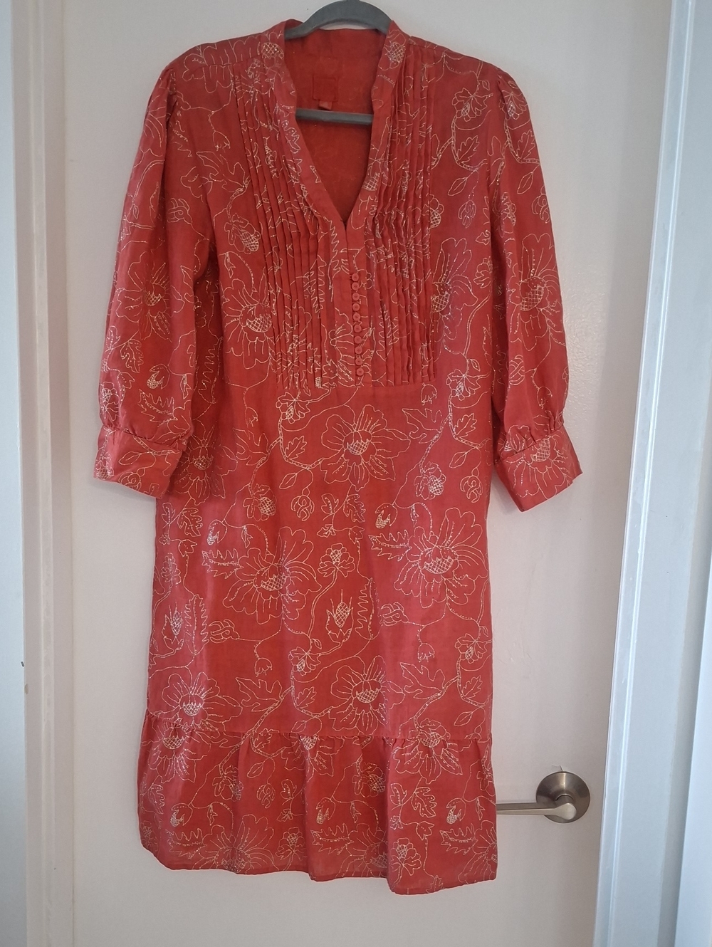 120% Lino Coral Floral Pintuck Tunic Dress - Women